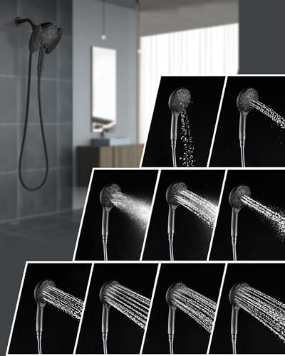 2-in-1 Shower Head with Handheld Combo: 2.5GPM Rainfall & Handheld Shower Head Use Together or Alone, 9 Spray Settings Hand Held Shower Head with Hose, Black