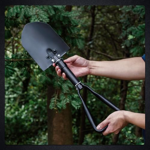 REDCAMP 23" Military Folding Camping Shovel w/Cover,Portable Shovel with High Manganese Steel, Tactical Entrenching Tool Tri-fold Handle Shovel for Camping Hiking Sand Mud Snow Beach, Black 2.5Lbs