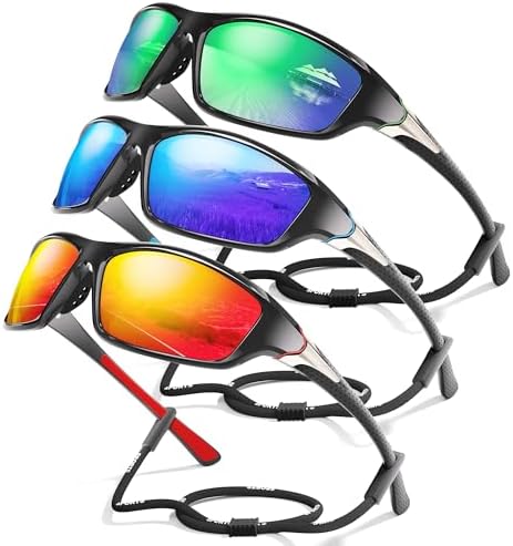 3 Pack Polarized Sports Sunglasses for Men, Mens Sunglasses Wrap Around UV400 Protection for Cycling Fishing Driving