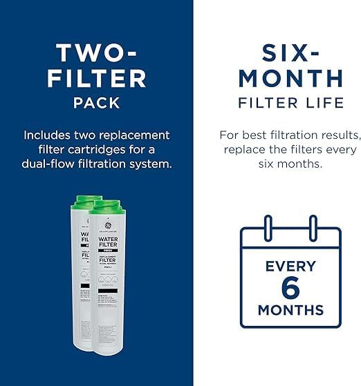 GE FQK2J Under Sink Water Filter Replacement | Dual Flow | Reduces Sediment, Rust & Other Impurities from Water | Replace Every 6 Months for Best Results | 2 Water Filters Light Gray