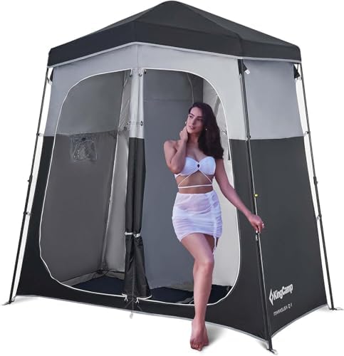 KingCamp Camping Shower Tent, Instant Portable Privacy Shelter, 1/2 Room Large Outdoor Toilet Tent with Floor, Water-Resistant, Windproof & Easy Setup for Beach, Camping & Hiking