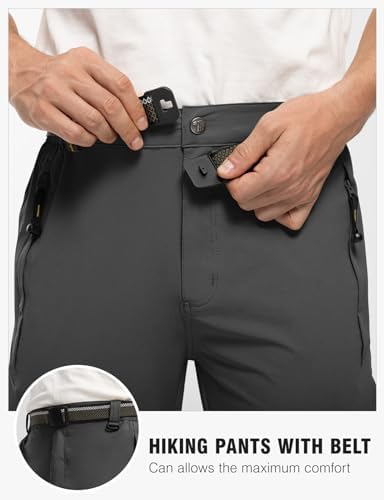 TBMPOY Men's Lightweight Hiking Pants with Belt 5 Zip Pockets Waterproof Quick-Dry Travel Fishing Work Outdoor Pants