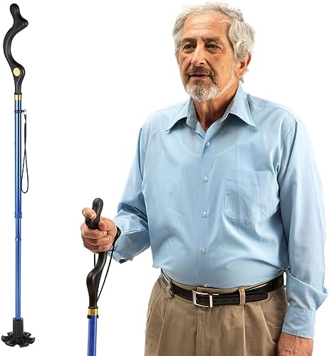Medical king Walking Cane for Men and Walking Canes for Women Special Balancing - 10 Adjustable Heights - Self Standing Folding Cane, Portable Collapsible Cane, Comfortable (Blue)