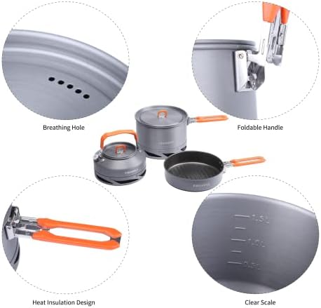 Fire-Maple Feast 4 Piece Camping Cookware Cookware Cookware Kit Outdoor Cookware Set with Pots, Kettle, Saucepans and Spatula for Hiking Fishing Picnic