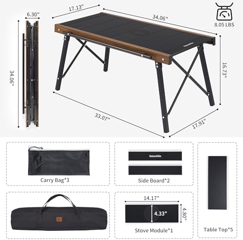 Naturehike Folding IGT Camping Table, Portable Outdoor IGT Cook System, Ultralight Aluminum Camp Table with Carry Bag for Car Camping Picnic RV Trip Patio Backyard BBQ