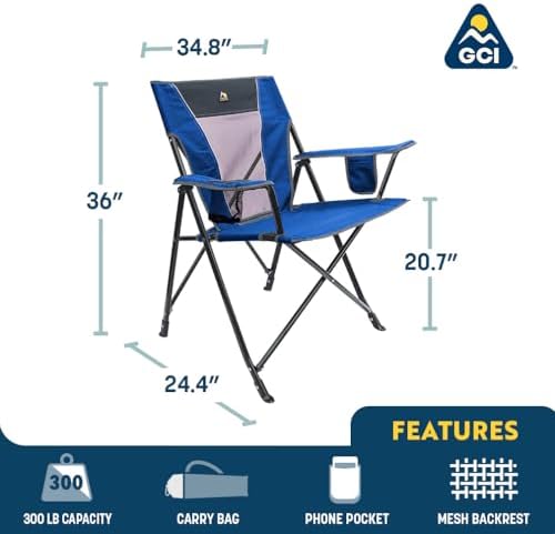 GCI OUTDOOR Comfort Pro Camping Chair | Collapsible Folding Chair with Durable Armrests, Drink Holder & Portable Carry Bag — Heathered Royal