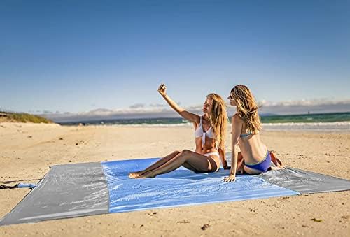 WEKAPO Beach Blanket Sandproof Waterproof, Extra Large Beach Mat, Oversized & Compact Sand Free Mat Quick Drying, Lightweight & Durable with 6 Stakes & 4 Corner Pockets