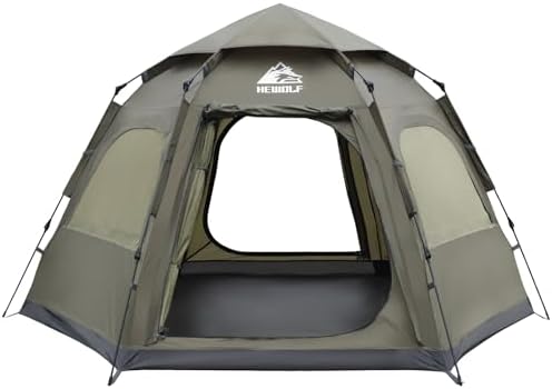 Hewolf 2/3/4 Person Camping Tent - Instant Pop Up Waterproof 2 Doors Tent with Easy Setup | 3-Season Hexagonal Dome Design for Family, Hiking & Traveling