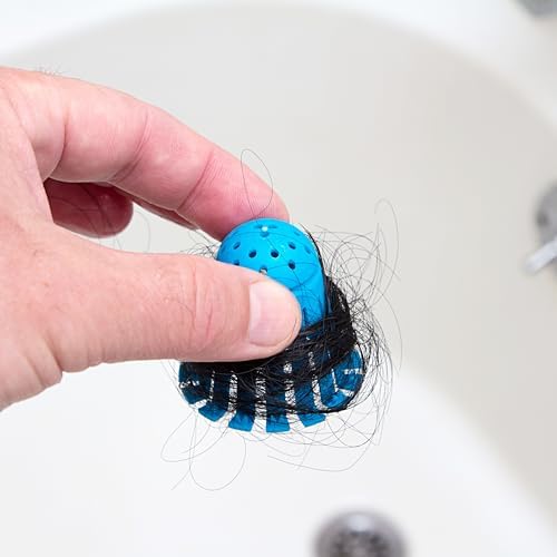 TubShroom Toss 21pk Disposable Bath Tub Drain Strainers - Hair Catcher Snare for Shower Bathtub to Prevent Clogged Drains, Traps Human and Pet Hair, One Year Supply (Blue)