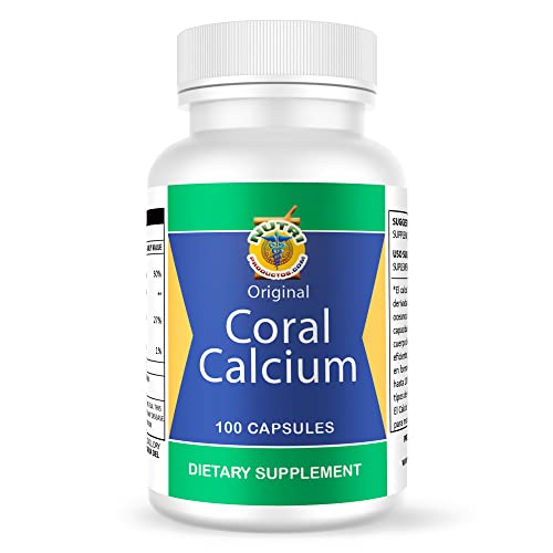 Calcio de Coral Set de 2 frascos con 100 capsulas CADA uno. Reforzado con Vitamina D y Magnesio.Combate: Cansancio, Dolor de huesos, insomnio, Calambres, Artritis. 100% Natural.