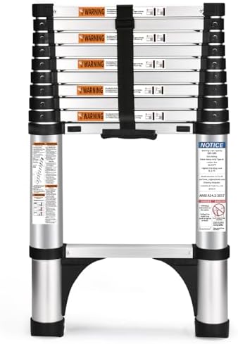 Soctone Telescoping Ladder, 10.5 FT Button Retraction Aluminum Extension Ladder with 2 Triangle Stabilizers, Multi-Purpose Ladder with Slow Down Design, 330lbs Max Capacity for House Daily Life