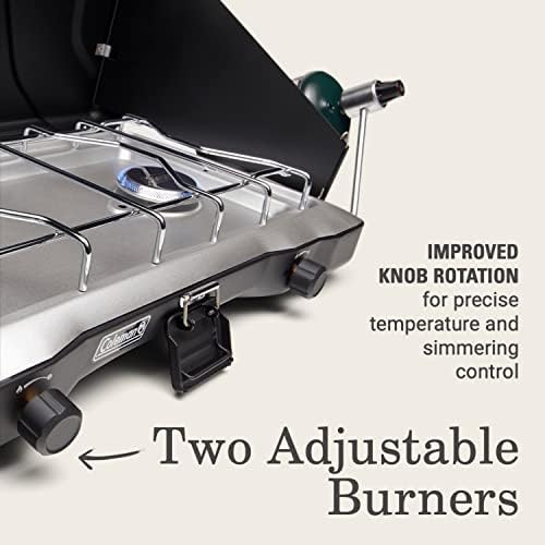 Coleman Triton 2-Burner Propane Stove, Portable Camping Cooktop with 2 Adjustable Burners & Wind Guards