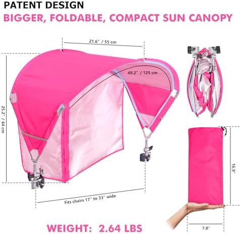 Universal Chair Canopy Umbrella, UPF 50+ Sun Shade with Adjustable Clamp Clip for Beach Chair, Outdoor Camping Chair, Sports Chair, Lawn Chair, Zero Gravity Chair, Wheelchair, Wagon,(Patent Design)
