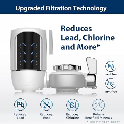 Waterdrop Water Filter for Sink Faucet, NSF Certified Water Purifier, 320 Gallon Tap Water Filter for Kitchen Sink, Reduces Chlorine, Lead-Free Material, Faucet Mount Water Filtration System 4 Filters