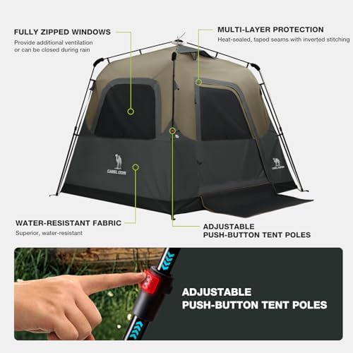 CAMEL CROWN Instant Tents for Camping 4-6 Person Tent Waterproof Easy Setup Sets Up in 60 Seconds Backpacking Tents with Carry Bag for Outdoor Hiking