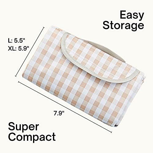 ESLA Cute Gingham Picnic Blanket, Waterproof Foldable, in Large 80x60in and Extra Large 80x80in, Portable Compact Beach Blanket, Oversized XL Outdoor Mat, Tan Gingham