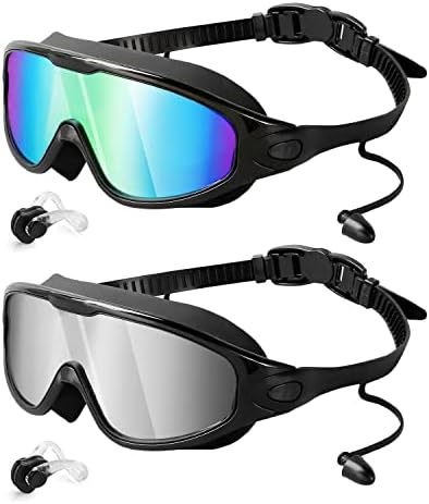 Rantizon Swim Goggles 2 Pack, Wide View Anti Fog&UV Swimming Goggles for Audlt, No Leaking Pool Accessories for Men Women Kid