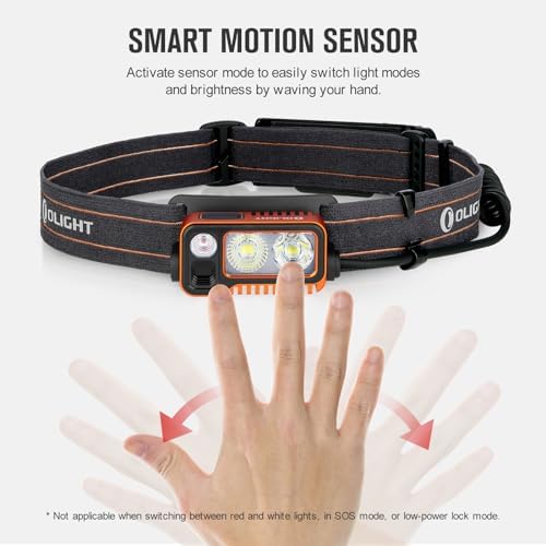 OLIGHT Array 2 Pro 1500 Lumens Headlamp with Red Light Option, Powered by USB-C Rechargeable LED Headlight with Motion Sensor for Outdoors, Camping, Running, Working (Orange)