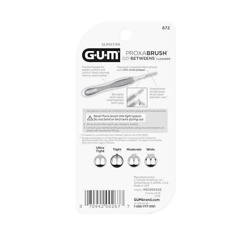GUM Proxabrush Go-Betweens - Tight - Interdental Brushes - Soft Bristled Dental Picks for Plaque Removal Health - Safe for Braces & Dental Devices, 10 Count (Pack of 4)