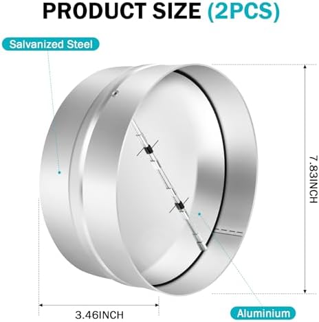 8 Inch Draft Blocker Backdraft Damper Duct Draft Stopper One-Way Airflow Ducting Insert Backflow Preventer Inline Fan Vent Deflector