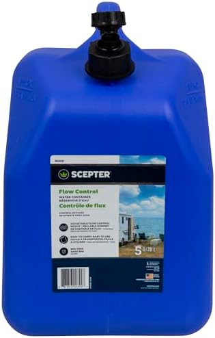 Scepter Flow Control 5 Gallon Water Jug with Spigot, Leak-Proof Heavy Duty Water Can for Camping Supplies, Storage, Hurricanes and More, Food Grade, BPA Free Container, 18.8 Liter Capacity, Blue