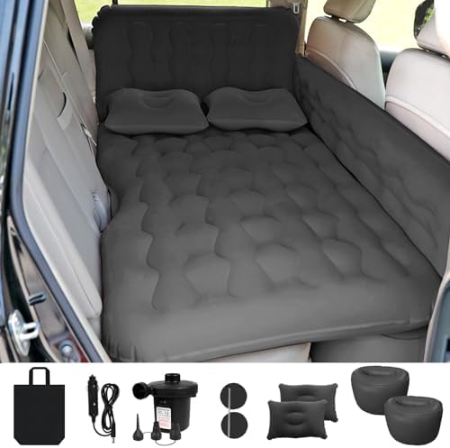 ISWEES Car Bed SUV Air Mattress, Car Air Mattress with Electric Pump, 2 Inflatable Pillows and 2 Footrests for Back Seat, Side Seat,Trunk Sleeping, Thickened Camping Bed - Black