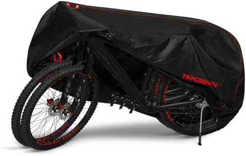 Bike Cover Waterproof Outdoor Storage for 2 Bikes, Bicycle Cover Rain Sun UV Dust Wind Proof with Storage Bag for Mountain Road Bike/Ebike (420D Black+Red, XXL Size for 2 bikes)