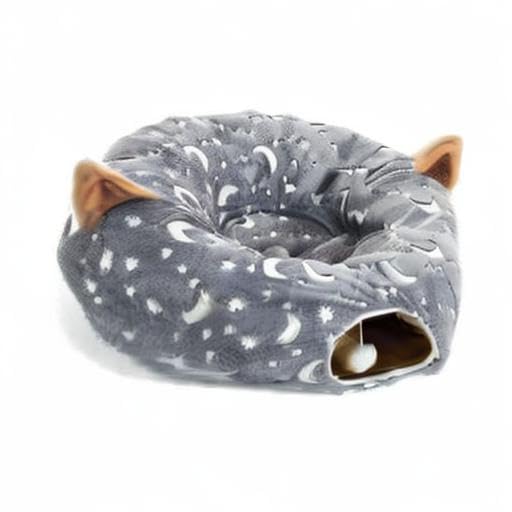 LUCKITTY Cat Tunnel Bed Under Christmas Tree with Plush Ball Toy Playground Crinkle Collapsible Self-Luminous Flannel Fabric 3FT for Large Cats Kittens Kitty Small Animals Puppy Grey Moon Star