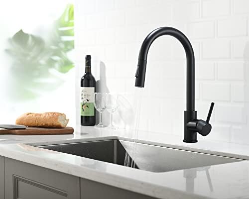 Havin Black Kitchen Faucet with Pull Down Sprayer, High Arc Stainless Steel Material, with cUPC Ceramic Cartridge,Without Deck Plate,Fit for 1 Kitchen or Laundry or Bar Sink Faucet,Matte Black