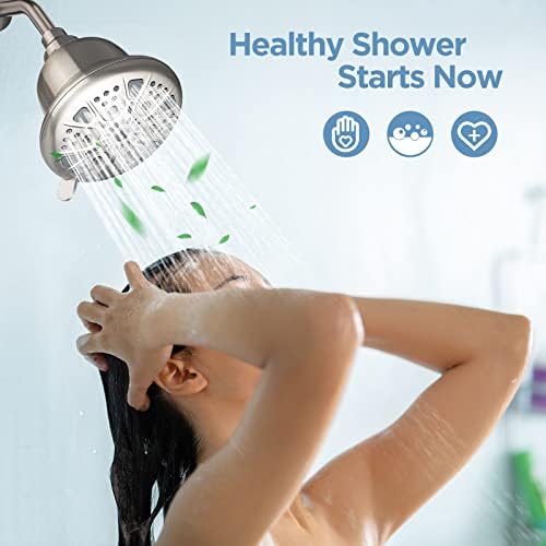 Filtered Shower Head Brushed Nickel - High Pressure Shower Head with Filter for Hard Water Softener - 7 Settings Bathroom Rain Showerhead to Remove Chlorine and Heavy Metals