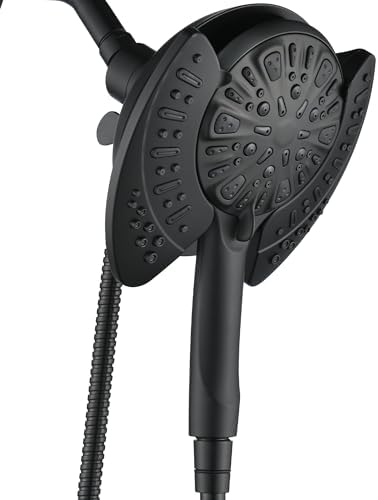 2-in-1 Shower Head with Handheld Combo: 2.5GPM Rainfall & Handheld Shower Head Use Together or Alone, 9 Spray Settings Hand Held Shower Head with Hose, Black