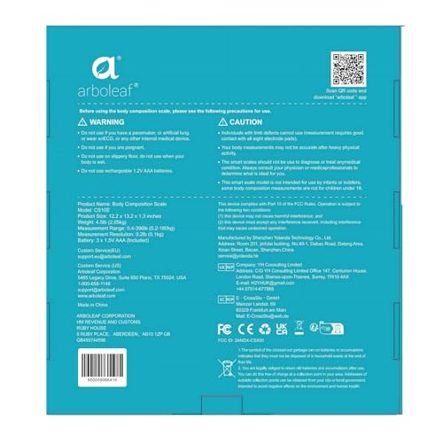 arboleaf Scale for Body Weight, Bluetooth Smart Digital Weighing Scales with 8 Electrode, High Precision 26 Body Composition Analyzer for BMI Muscle Mass