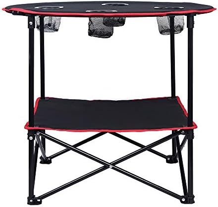 LEADALLWAY Camping Table Folding Picnic Table with 4 Cup Holders and Carrying Bags Collapsible Canvas Portable Tables Folding for BBQ Outdoor Fishing