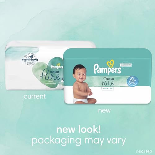 Pampers Baby Wipes Aqua Pure, 99% water-based wipes, Hypoallergenic and Unscented Infant Wipe, 448 Total (8 Flip-Top Packs)