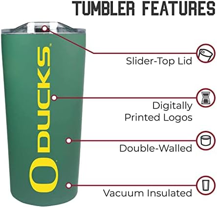 Campus Colors College Stainless Steel, Double Walled, Vacuum Insulated, Reusable Collegiate Tumbler with Slider-Top Lid for Travel, Sports, and Coffee, 18 oz (Oregon Ducks - Green)
