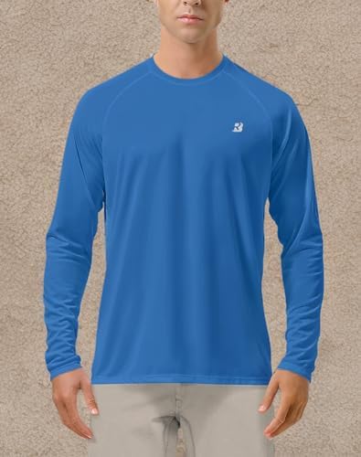 Roadbox Mens UPF 50+ UV Sun Protection Shirts Outdoor Long Sleeve SPF Rash Guard for Fishing Hiking Swimming Running
