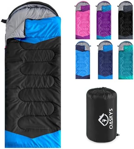 oaskys Camping Sleeping Bag - 3 Season Warm & Cool Weather - Summer Spring Fall Lightweight Waterproof for Adults Kids - Camping Gear Equipment, Traveling, and Outdoors