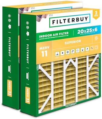 Filterbuy 20x25x6 Air Filter MERV 11 Allergen Defense (2-Pack), Pleated HVAC AC Furnace Air Filters for Aprilaire Space-Gard 201/2200 / 2250 & Lennox (Actual Size: 19.75 x 24.25 x 6.00 Inches)