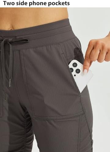 Willit Women's Quick-Dry Capris Hiking Travel Pants Striped Woven Workout Pants with Pockets Lightweight