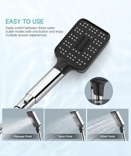 High Pressure Rain Shower Head with Handheld Spray Combo Set, Adjustable 12" Rainfall Dual Shower Head, Double&Tandem Shower Head, Waterfall Showerhead Bathroom -Silver Chrome