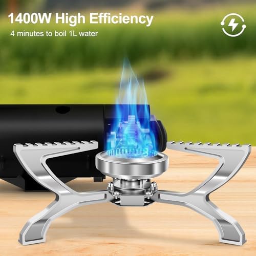 Odoland Portable Camping Stove Propane 1400W Gas Stove Collapsible Backpacking Stove for Indoor Outdoor Cooking Hiking and Picnic