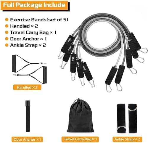 VEICK Resistance Bands, Exercise Bands, Workout Bands Set for Working Out with Handles for Men Women, Elastic Exercising Bands for Fitness Weights Work Out at Home Gym