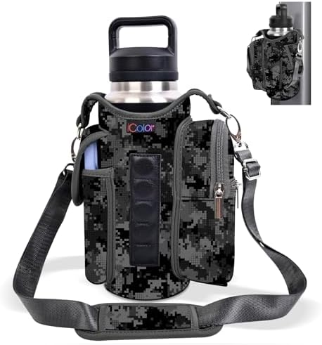 icolor Magnetic Gym Bag Water Bottle Carrier Holder with Phone Pockets & Shoulder Strap,5 Built-in Magnets Gym Bottle Pouch Sleeve,Magnetic Bag Gym Accessories Organizer for Men Women