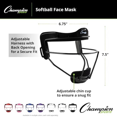 Champion Sports Steel Softball Face Mask - Classic Fielders Masks for Adults - Durable Head Guards - Premium Sports Accessories for Indoors and Outdoors - Multiple Styles