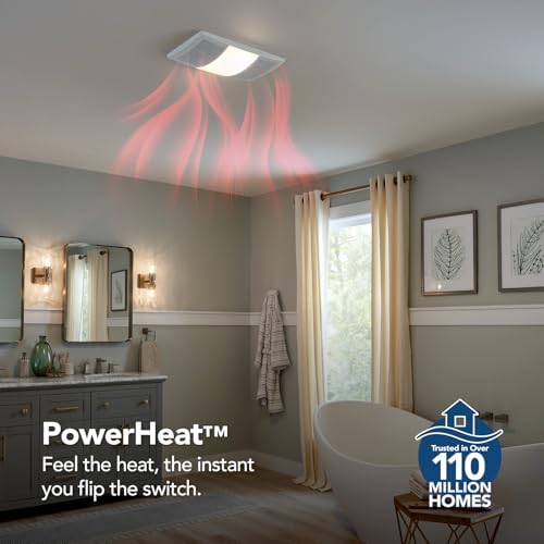 Broan-NuTone BHFLED80 PowerHeat Bathroom Exhaust Fan, Heater, and LED Light Combination, 80 CFM