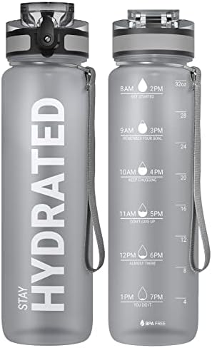 Sahara Sailor Water Bottle 32oz, Durable and Leakproof Water Bottles Motivational with Time Marker, Tritan, BPA Free, Wide Mouth with Easy Clean Brush for Gym, Travel, Home, School, Office (1 Bottle)