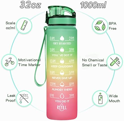 Enerbone Water Bottle, Leakproof BPA & Toxic Free, Motivational Water Bottle with Times to Drink and Straw, Fitness Sports Water Bottle with Strap for Office, Gym, Outdoor Sports