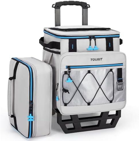 TOURIT 75 Can Rolling Cooler Detachable Double Deck Beach Cooler with Wheels Collapsible for Outdoor, Camping, Picnic, Travel