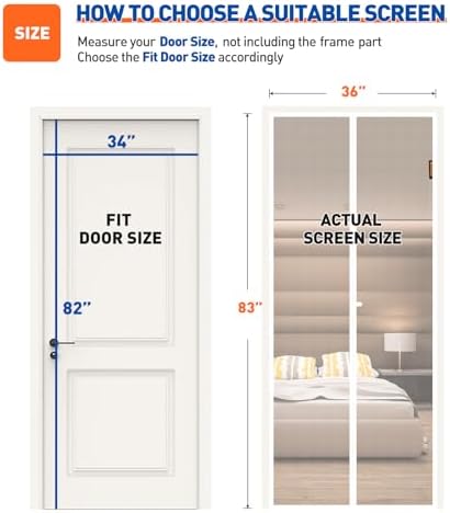 MAGZO Magnetic Screen Door Fit Door Size 34 x 82 Inch, Screen Size 36" x 83" Strong Magnet Door Mesh with Reinforced Hook & Loop for Patio, Sliding, French Door, White