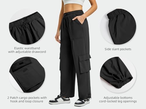 Women's Cargo Pants Water Resistant Lightweight Drawstring Hiking Joggers Base Jump Parachute Pants